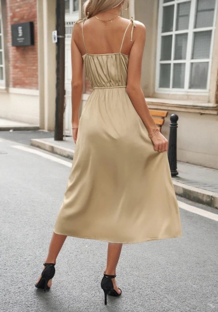 Goldenes Champagner Kleid Midi – Goldenes Kleid